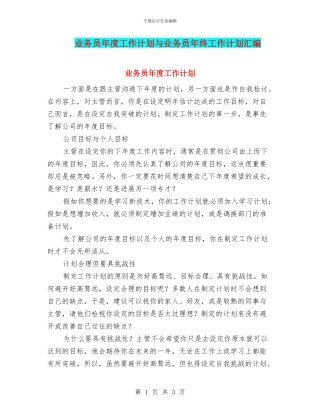 业务员年度工作计划与业务员年终工作计划汇编