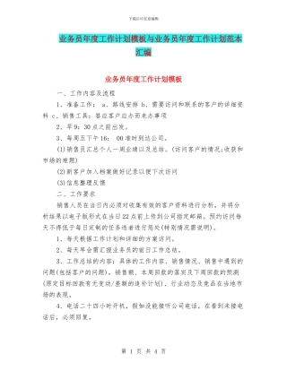 业务员年度工作计划模板与业务员年度工作计划范本汇编