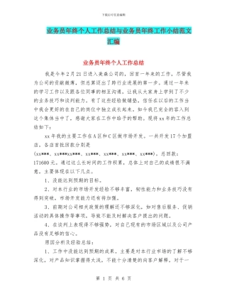 业务员年终个人工作总结与业务员年终工作小结范文汇编