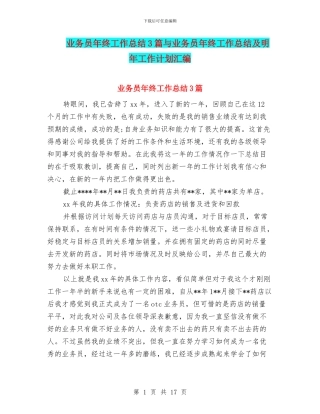 业务员年终工作总结3篇与业务员年终工作总结及明年工作计划汇编
