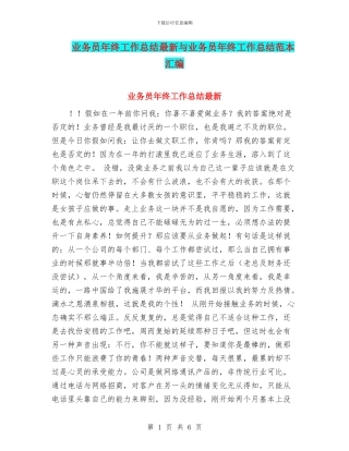 业务员年终工作总结最新与业务员年终工作总结范本汇编