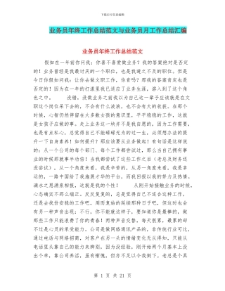 业务员年终工作总结范文与业务员月工作总结汇编