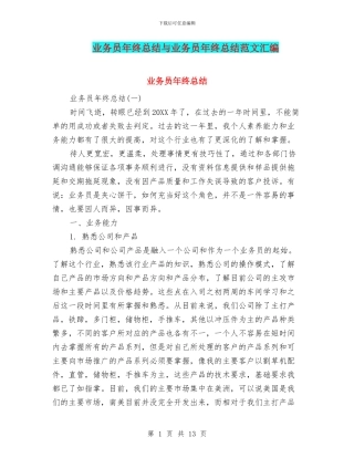 业务员年终总结与业务员年终总结范文汇编