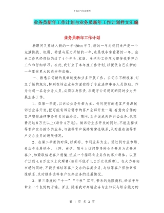 业务员新年工作计划与业务员新年工作计划样文汇编