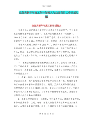业务员新年年度工作计划例文与业务员日工作计划汇编