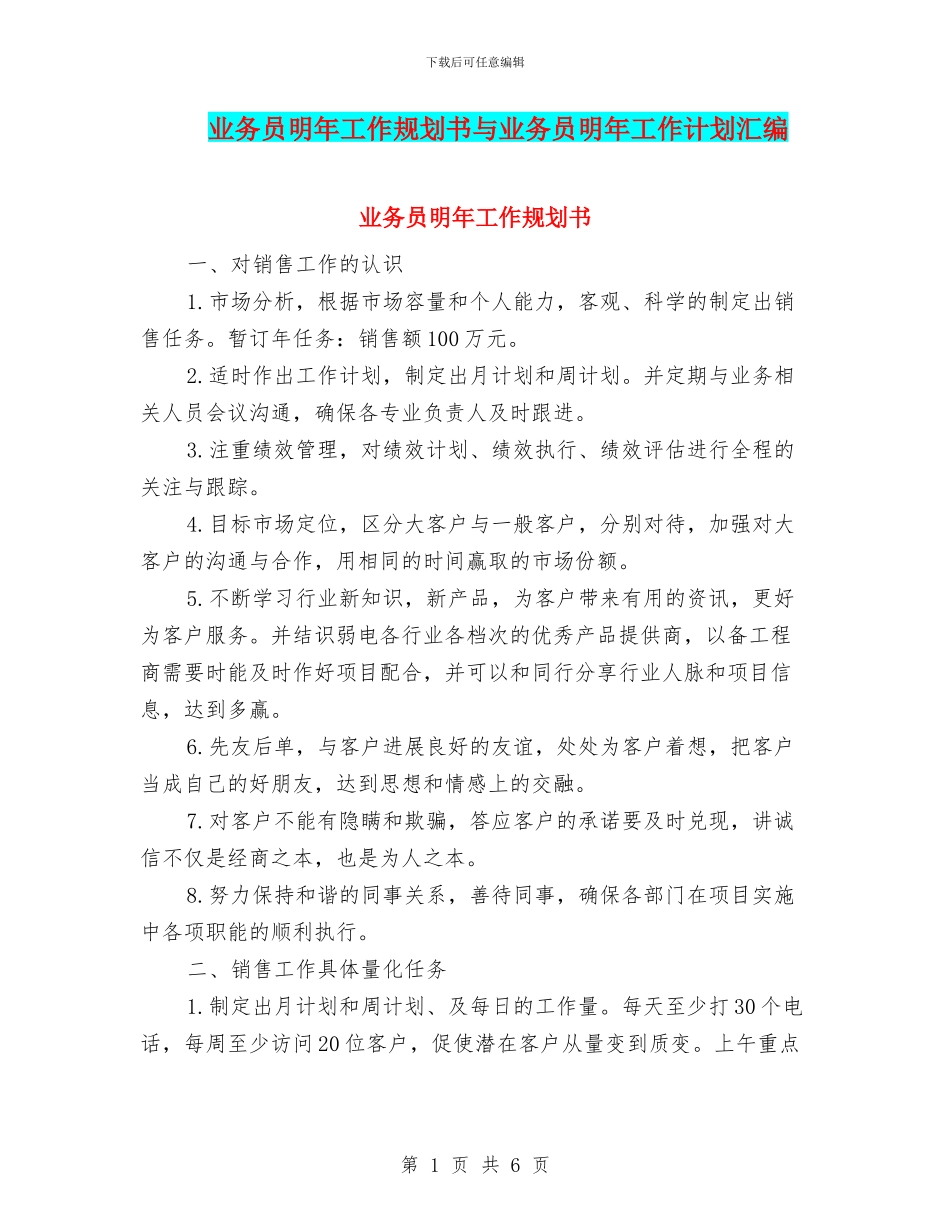 业务员明年工作规划书与业务员明年工作计划汇编_第1页
