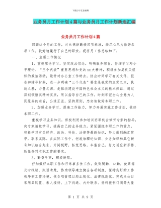 业务员月工作计划4篇与业务员月工作计划新选汇编
