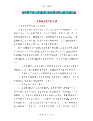业务员月度工作计划与业务员每周工作计划汇编