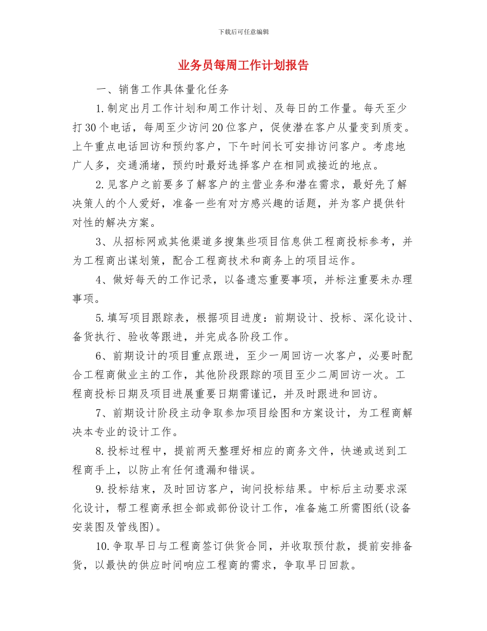 业务员月度工作计划范本与业务员每周工作计划报告汇编_第2页