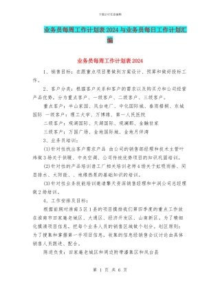 业务员每周工作计划表2024与业务员每日工作计划汇编