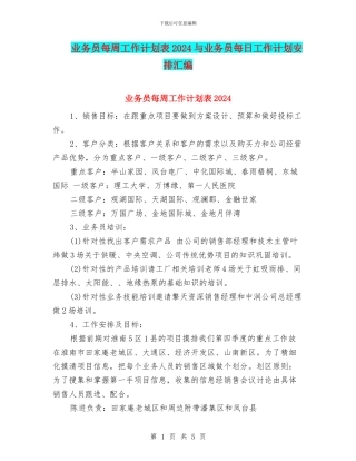 业务员每周工作计划表2024与业务员每日工作计划安排汇编