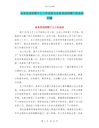 业务员试用期个人工作总结与业务员试用期工作总结汇编