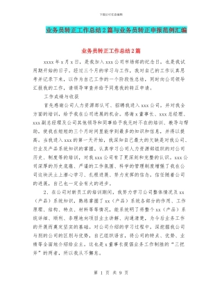 业务员转正工作总结2篇与业务员转正申报范例汇编