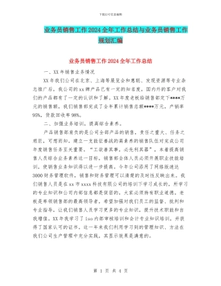 业务员销售工作2024全年工作总结与业务员销售工作规划汇编