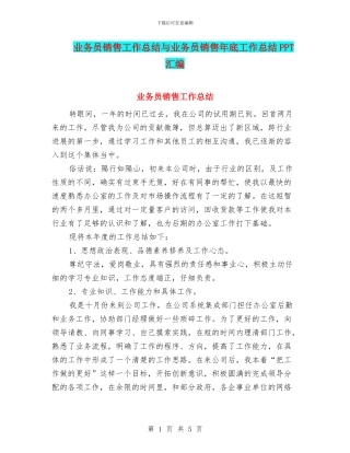 业务员销售工作总结与业务员销售年底工作总结PPT汇编