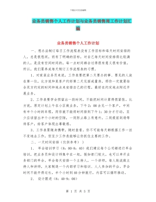业务员销售个人工作计划与业务员销售周工作计划汇编