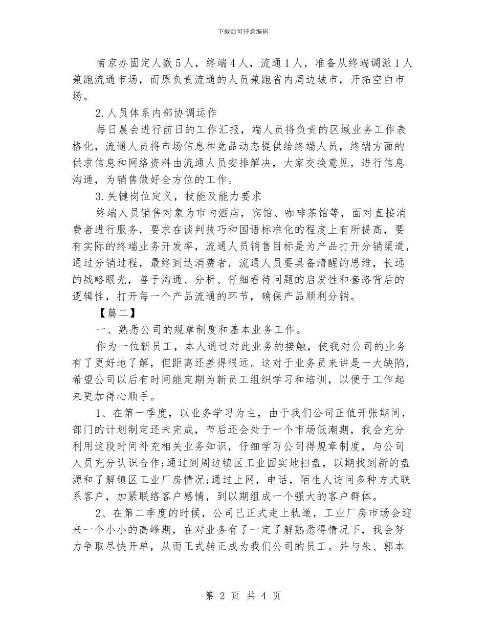 业务员销售工作计划范文_第2页