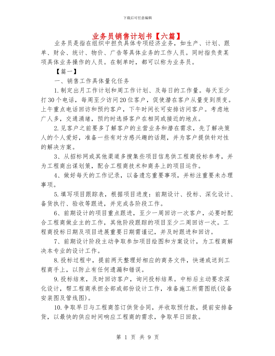 业务员销售计划书_第1页
