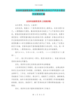 业务科室副职竞争上岗演讲稿与东风日产汽车专营店开业策划汇编