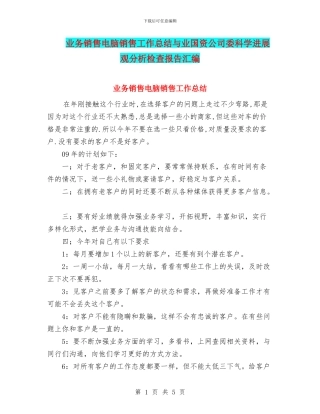 业务销售电脑销售工作总结与业国资公司委科学发展观分析检查报告汇编
