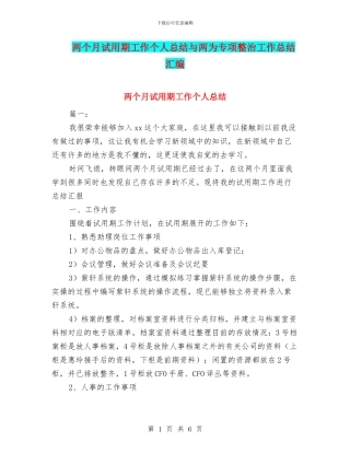 两个月试用期工作个人总结与两为专项整治工作总结汇编