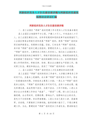 两新组织党务人才队伍建设演讲稿与两新组织党建现场推进会讲话汇编