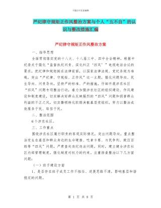 严纪律守规矩正作风整治方案与个人“五不自”的认识与整改措施汇编