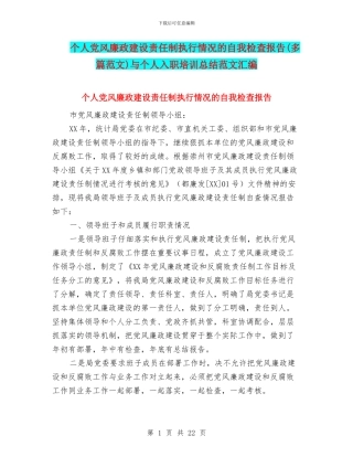 个人党风廉政建设责任制执行情况的自我检查报告与个人入职培训总结范文汇编