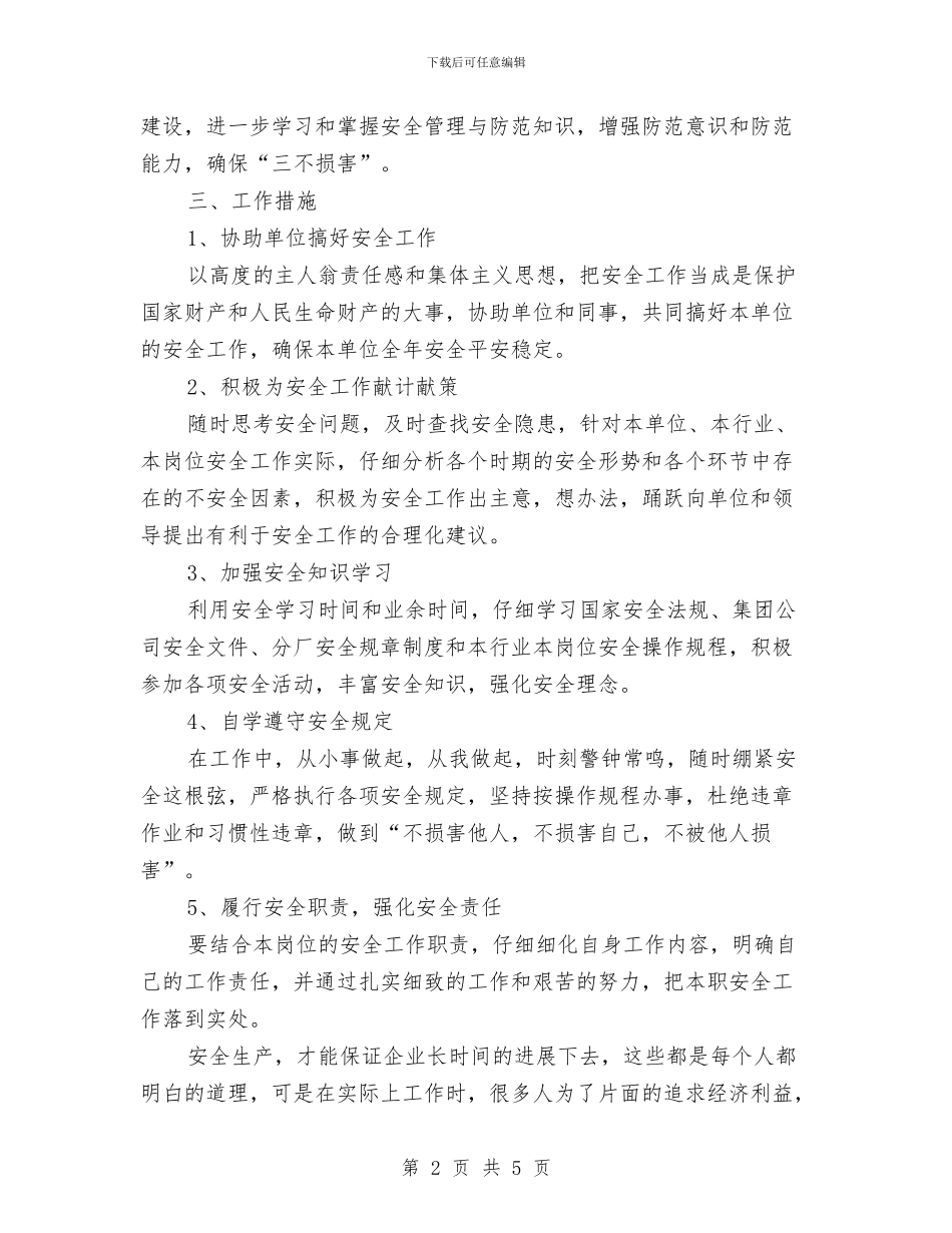 个人安全生产工作计划与个人工作思路汇编_第2页