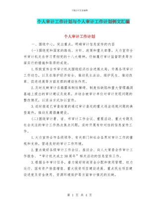 个人审计工作计划与个人审计工作计划例文汇编