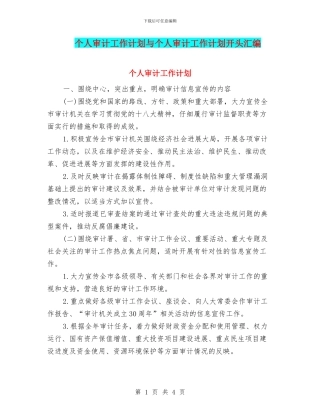 个人审计工作计划与个人审计工作计划开头汇编