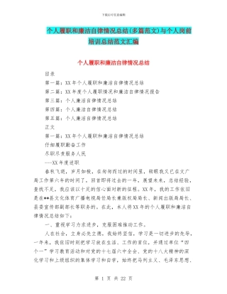 个人履职和廉洁自律情况总结与个人岗前培训总结范文汇编