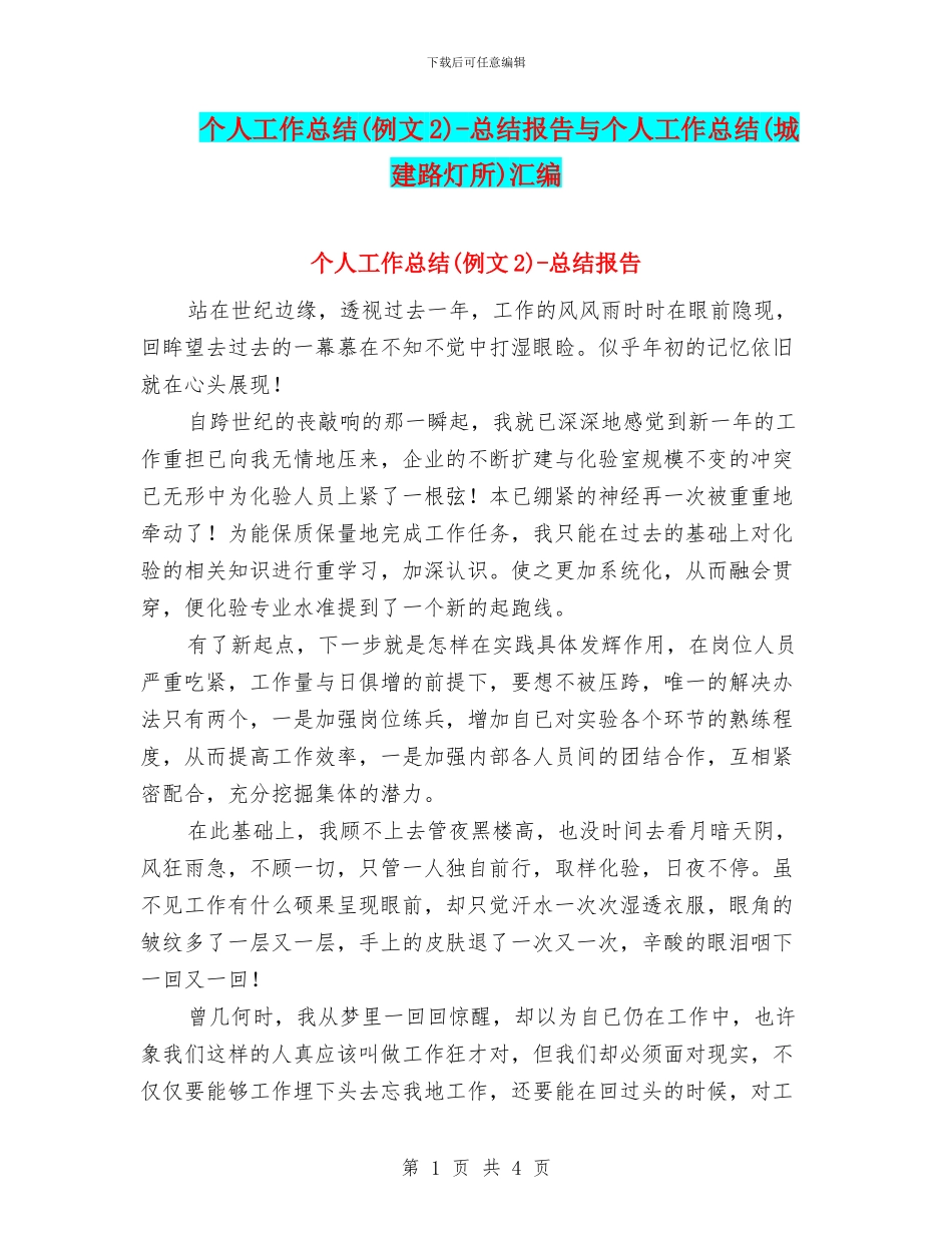 个人工作总结-总结报告与个人工作总结(城建路灯所)汇编_第1页