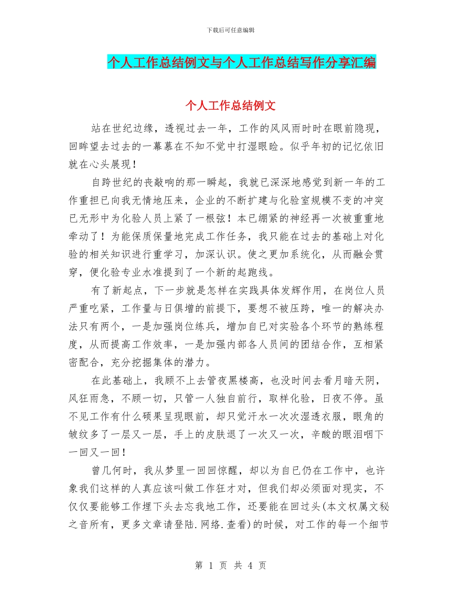 个人工作总结例文与个人工作总结写作分享汇编_第1页