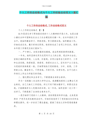 个人工作的总结格式与个人工作经验总结范文3篇汇编