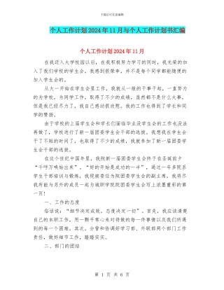 个人工作计划2024年11月与个人工作计划书汇编