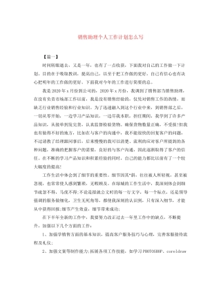 销售助理个人工作计划怎么写
