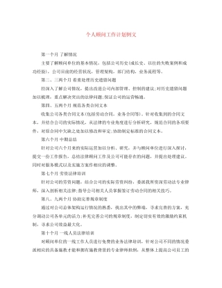 个人顾问工作计划例文