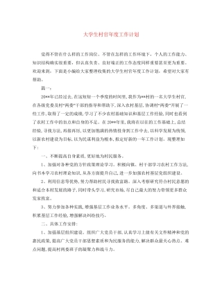 大学生村官年度工作计划2