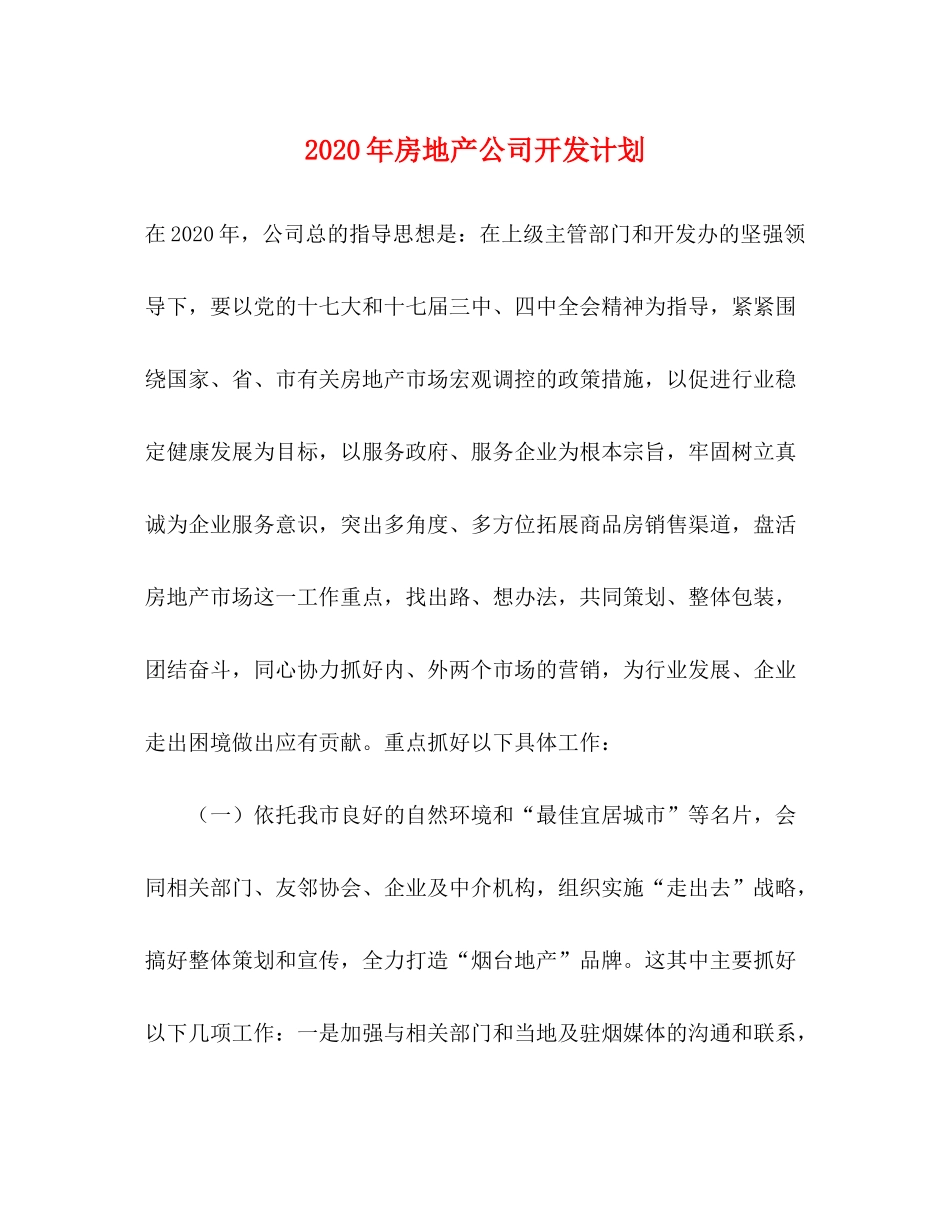 2020年房地产公司开发计划_第1页