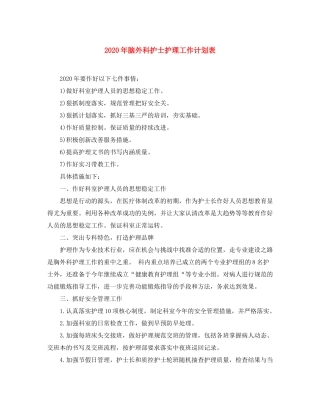 2020年脑外科护士护理工作计划表