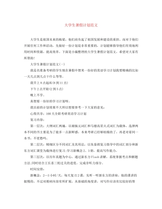 大学生暑假计划范文