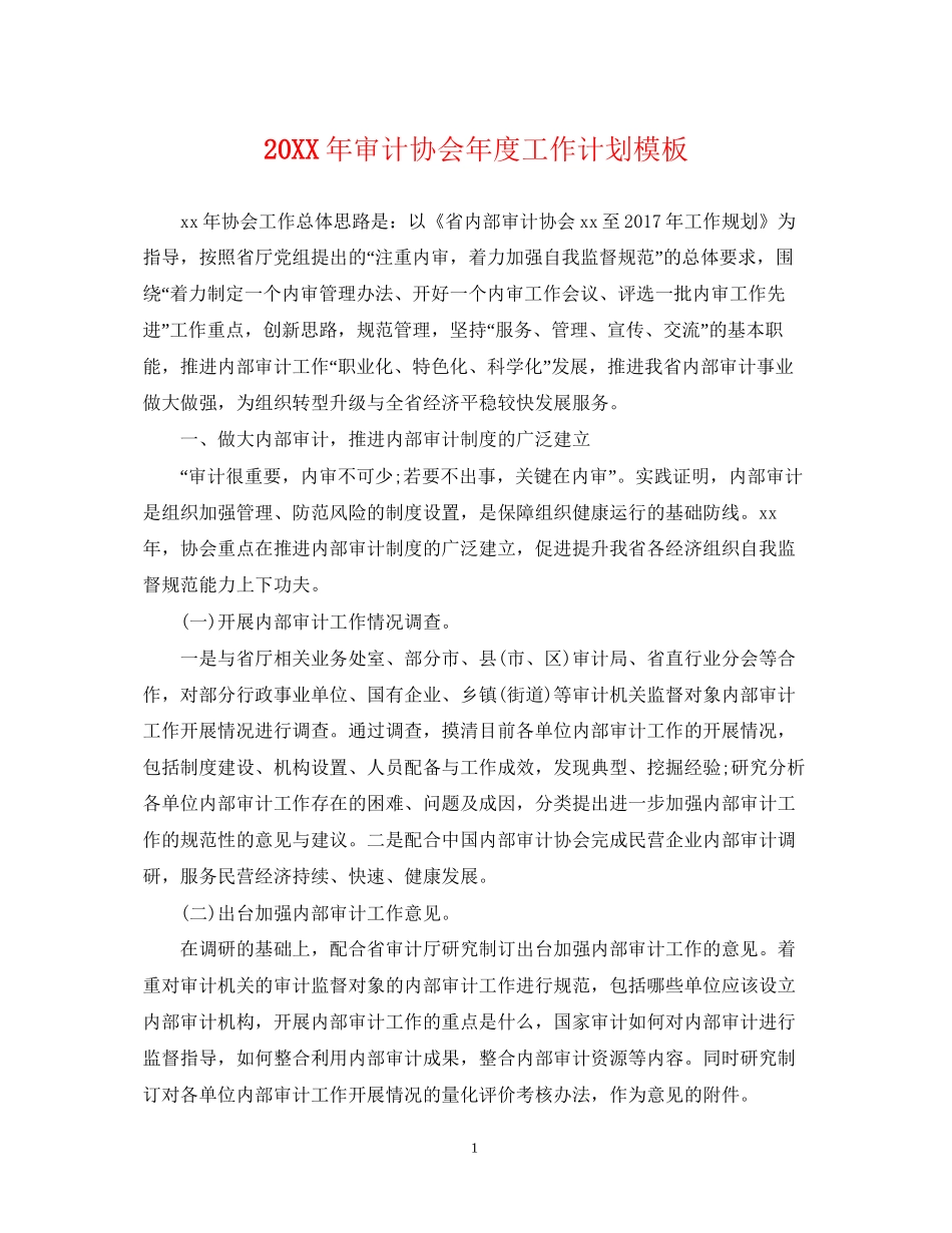 审计协会年度工作计划模板_第1页