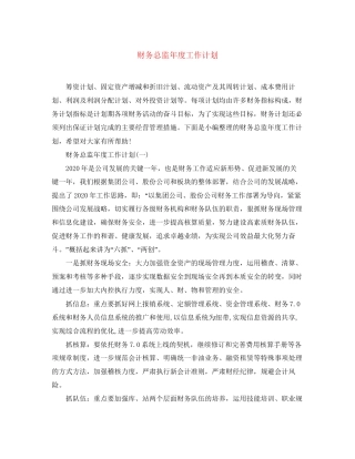 财务总监年度工作计划