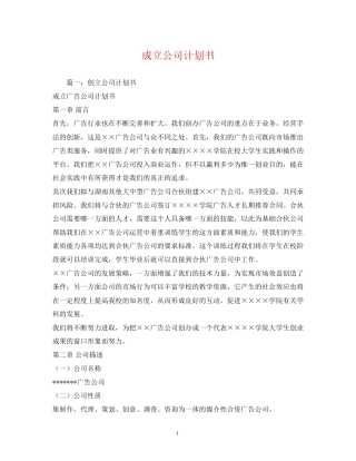 成立公司计划书