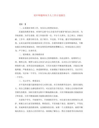 初中师德师风个人工作计划报告