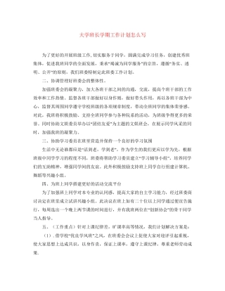 大学班长学期工作计划怎么写