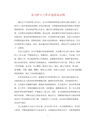 实习护士工作计划范本示例