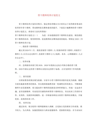 骨干教师培养计划范文2