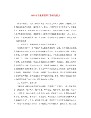 2020年卫生所医师工作计划范文